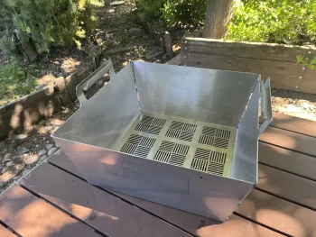 Figure 6. Example of a stainless steel, perforated basket that can be used for batch-washing elderberries. Photo by UC SAREP.