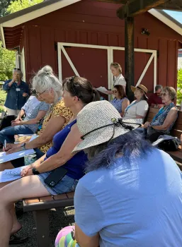 Butte County Master Gardener trainees in the outdoor classroom in the Demonstration Garden.