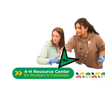 2 youth pointing down towards 4-H Resource Center button.