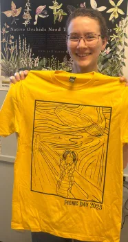 Abigail Lehner and her newly designed T-shirt, "Scream."