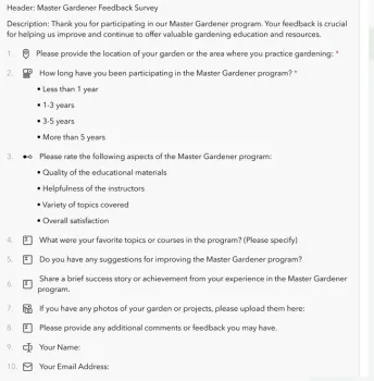 AI Assistant Generated Survey Questions for Master Gardener