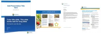 Presentation, Factsheet, Letterhead and Poster templates preview