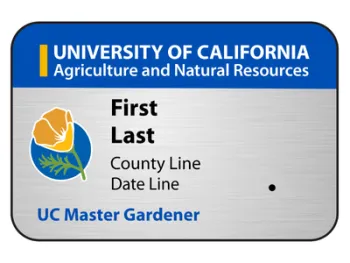 Example of a UC Master Gardener Platinum Volunteer Name badge 