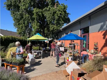 Photo of people shopping at the annual plant sale.