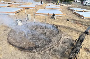 composted mulch smoldering after being ignited