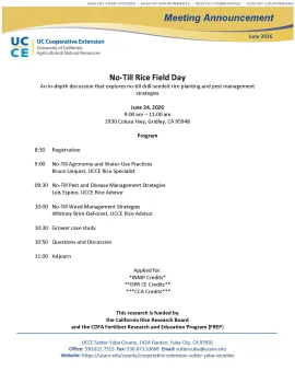 No Till Rice Field Day 2026 agenda flyer with the program listed. 