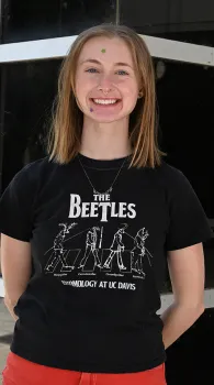 EGSA member Grace Horne wearing The Beetles T-shirt.