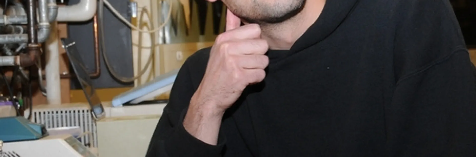 FIRST SPEAKER--Julien Pelletier, a postdoctoral scholar in the Walter Leal chemical ecology lab at UC Davis, is the first speaker in the UC Davis Department of Entomology spring seminar series. His topic: "Mining the Genome for Olfactory Proteins." (Photo by Kathy Keatley Garvey)