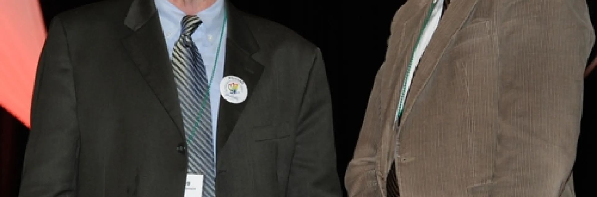 NEWLY INDUCTED FELLOW Bruce Hammock (right), distinguished professor of entomology at the University of California, Davis, with ESA president Dave Hogg of the University of Wisconsin. (Photo by Kathy Keatley Garvey)