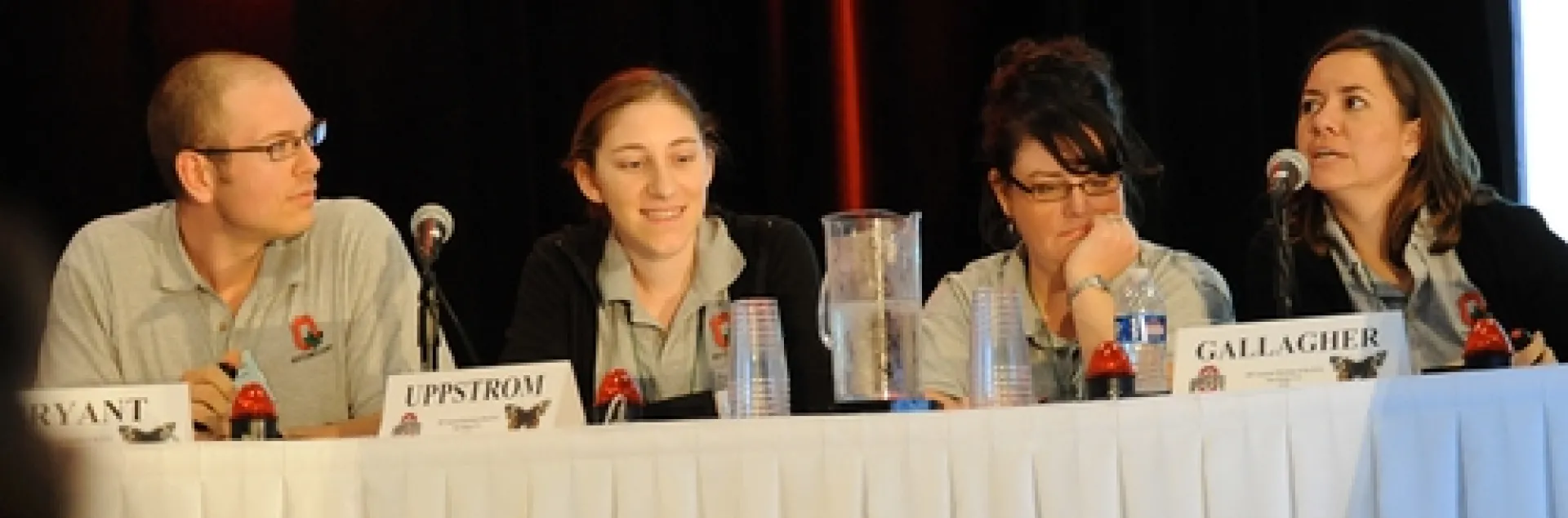 2010 CHAMPIONSHIP LINNAEAN TEAM is Ohio State. From left are Joshua Bryant, Kaitlin Uppstrom, Nicola Gallagher and Glene Mynhardt, battling with UC Davis. Ryan Caesar (not pictured) later participated on the team. (Photo by Kathy Keatley Garvey)