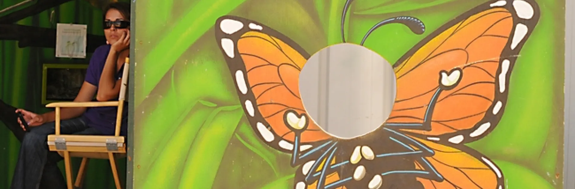 Monarch butterfly cutout in front of the Insect Pavilion at the Caifornia State Fair. (Photo by Kathy Keatley Garvey)