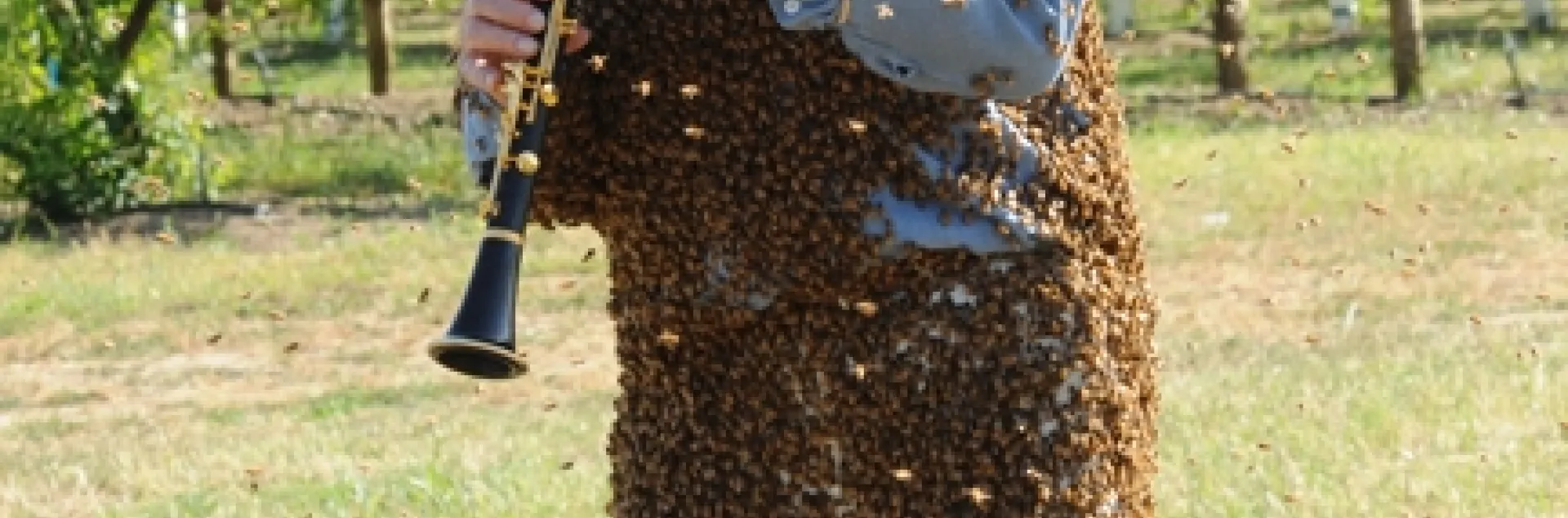 Norm Gary is both a professional bee wrangler and a musician. (Photo by Kathy Keatley Garvey)