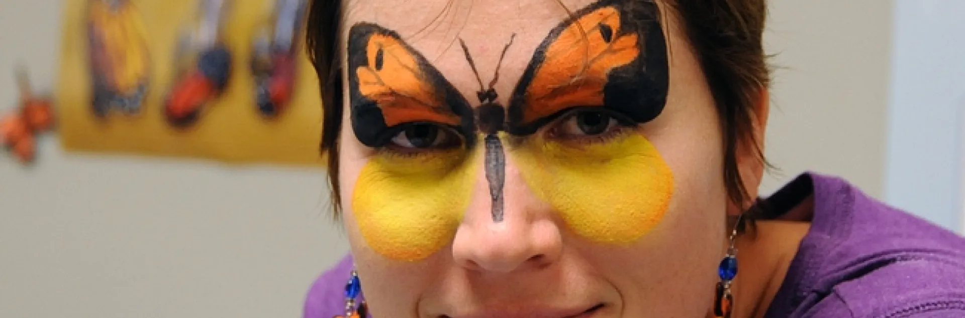 UC Davis graduate student Emily Bzdyk came dressed as a butterfly. She creates insect jewelry sold at the Bohart. (Photo by Kathy Keatley Garvey)