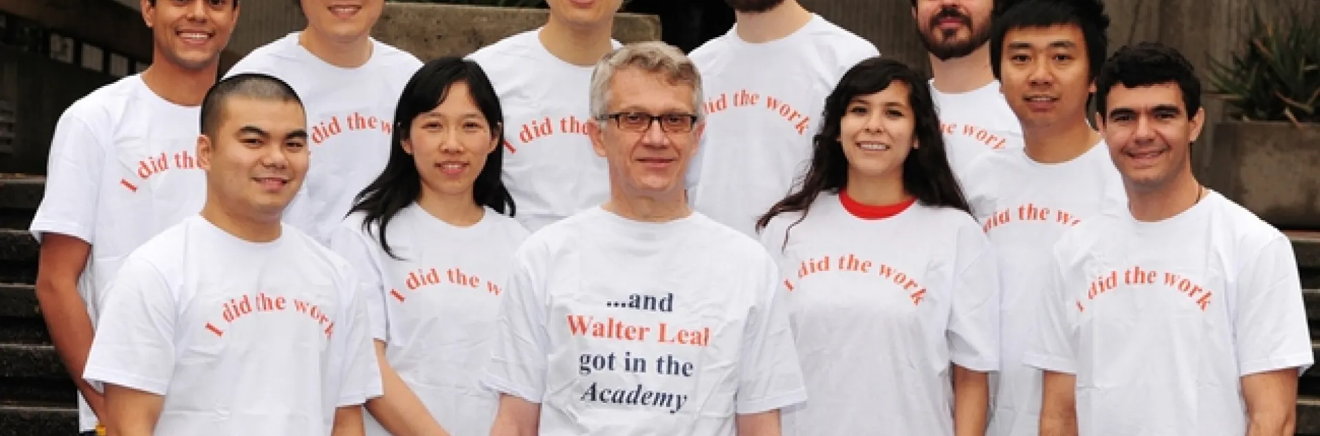 The Walter Leal lab wearing matching t-shirts. See caption at end of the blog. (Photo by Kathy Keatley Garvey)