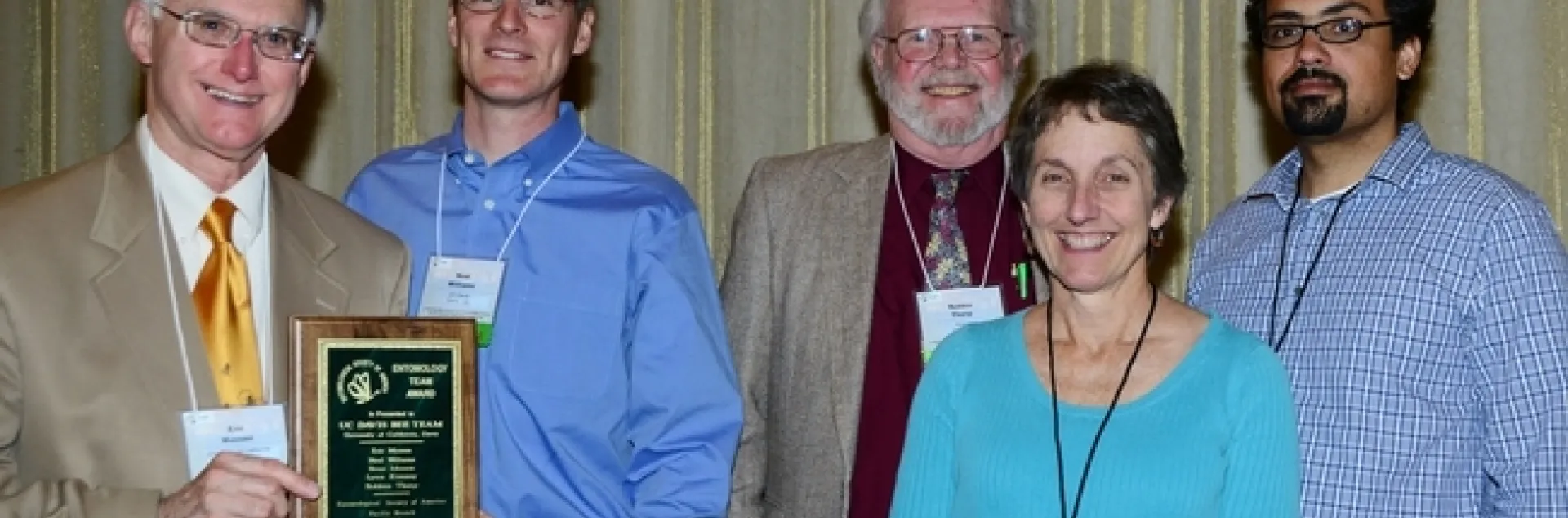 The Bee Team (from left) Eric Mussen, Neal Williams, Robbin Thorp, Lynn Kimsey and Brian Johnson. (Photo by Kathy Keatley Garvey)