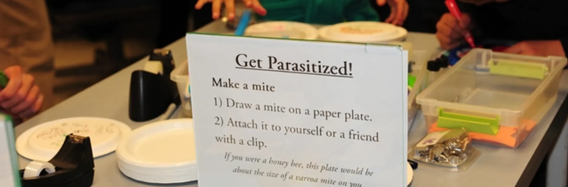 Get parasitized! The sign at the Bohart Museum says it all. (Photo by Kathy Keatley Garvey)