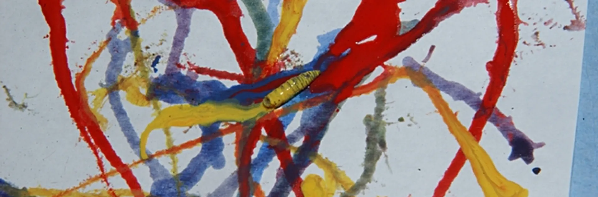 A maggot dipped in water-based, non-toxic paint crawls on paper. (Photo by Kathy Keatley Garvey)