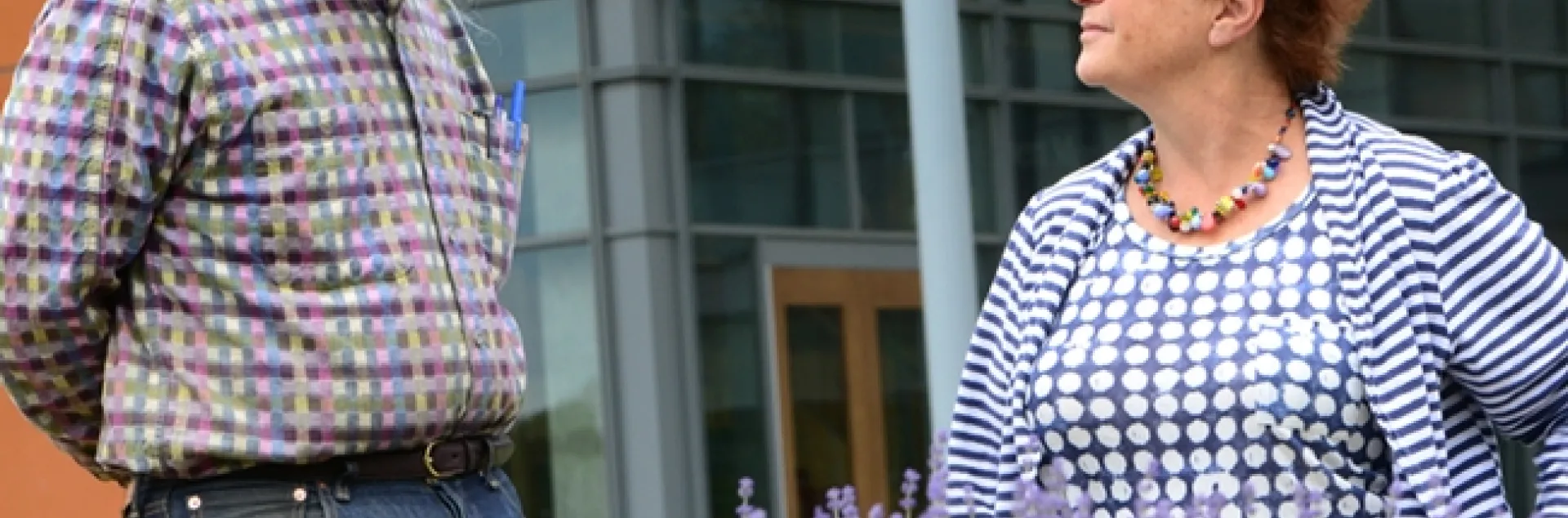 Butterfly expert Art Shapiro, distinguished professor of evolution and ecology at UC Davis, talks pollinators with Amina Harris, director of the Honey and Pollination Center. (Photo by Kathy Keatley Garvey)