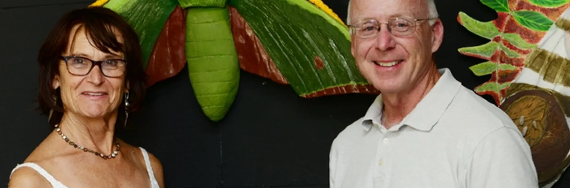 "Rock artist" Donna Billick with Terry Nathan, UC Davis professor of atmospheric science. He teaches photography in the UC Davis Art/Science Fusion Program. (Photo by Kathy Keatley Garvey)