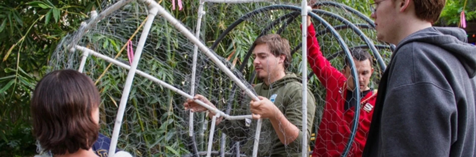 Figuring out the measurements are secretary Christine Melvin, member Hunter Bolt, president Marko Marrero, and member Sam Shook. (Photo by Alex Nguyen)