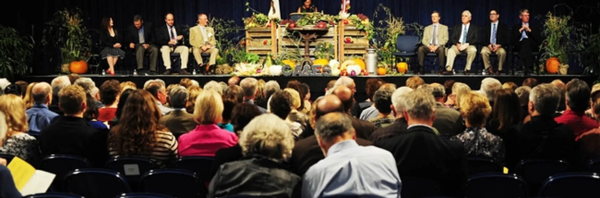 Helene Dillard, dean of the UC Davis College of Agricultural and Environmental Sciences, welcomes the crowd at the Oct. 2nd college celebration honoring recipients of the Award of Distinction. (Photo by Kathy Keatley Garvey)