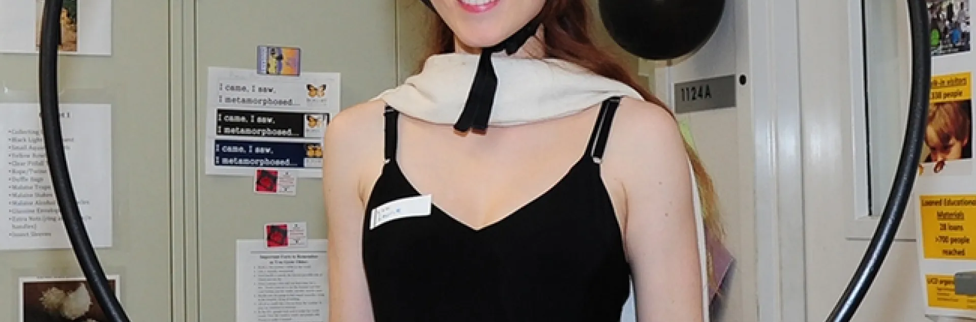 UC Davis entomology student Laurie Casebier as a cerambycidae beetle (long-horned beetle). (Photo by Kathy Keatley Garvey)