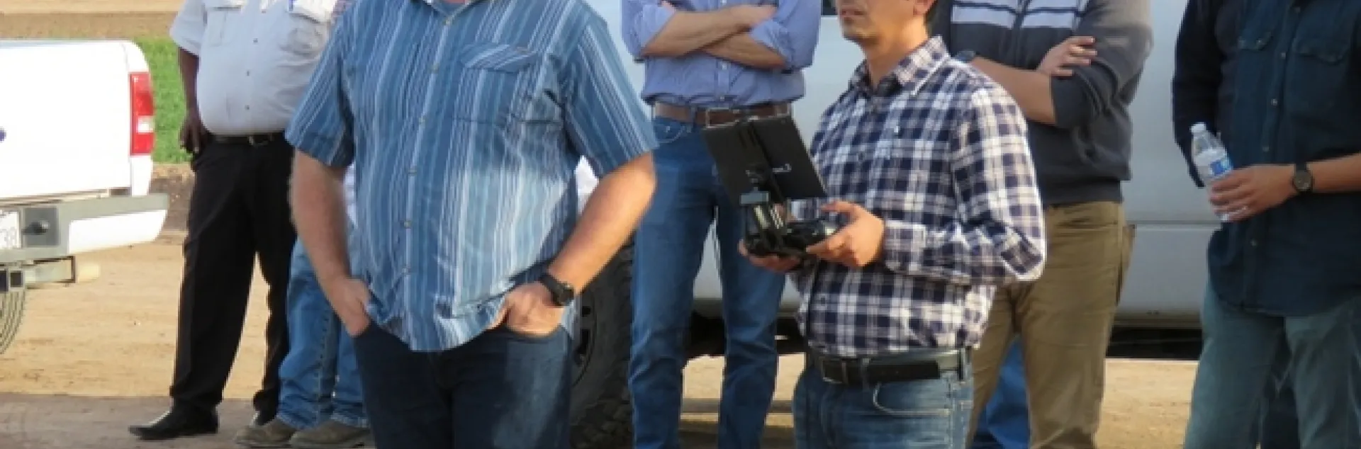 UCCE Weed Advisor Pratap Devkota practices flying a drone