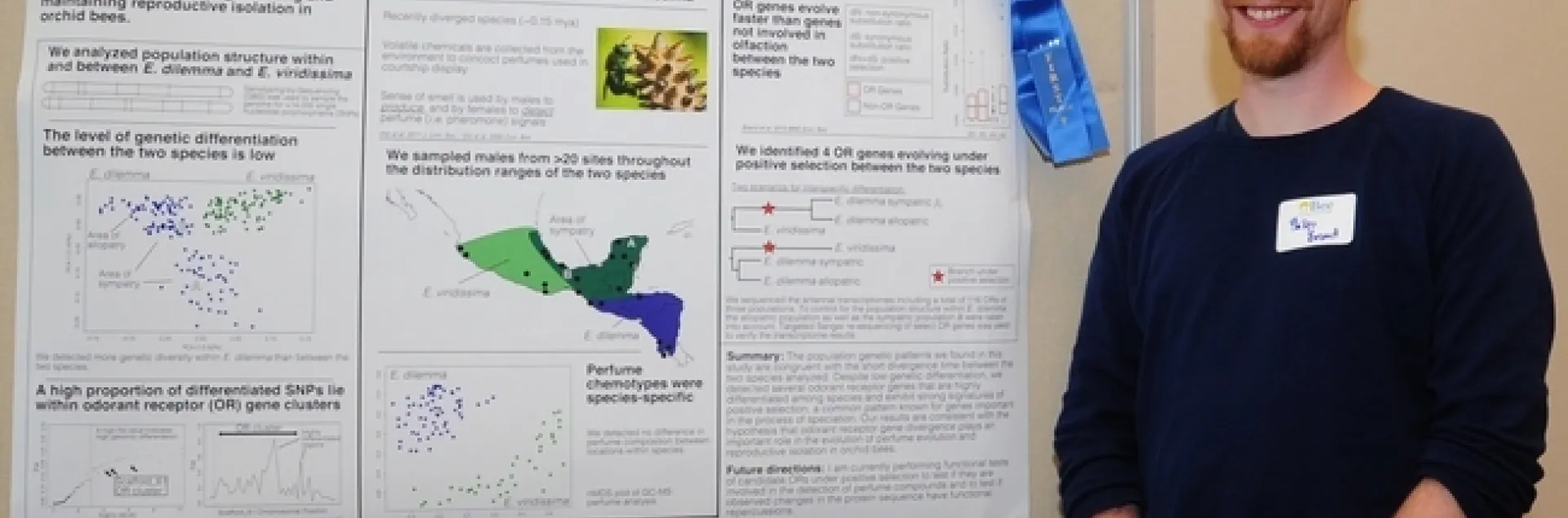 Phillipp Brand, a graduate student in the Santiago Ramirez lab, UC Davis Department of Evolution and Ecology, and a member of the Population Biology Graduate Group, won the Graduate Student Research Poster competition last year. (Photo by Kathy Keatley Garvey)