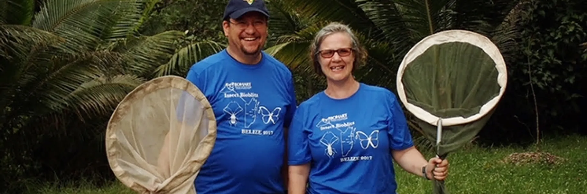 Professors Dave Wyatt and Fran Keller in Belize on their collection trip. They will be showing some of their insect specimens Saturday, Feb. 17 at the Bohart Museum of Entomology during the campuswide Biodiversity Museum Day. (Photo courtesy of Fran Keller)