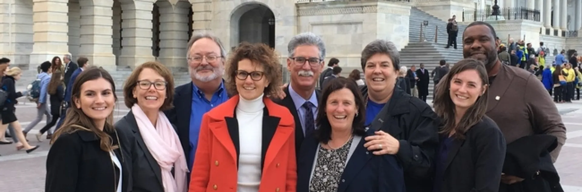 From left, Julia Rowe, Marjorie Duske, Keith Gilless, Kathryn Uhrich, Mike Mellano, Dina Moore, Glenda Humiston, Anne Megaro and Keith Nathaniel visited congressional offices in March to brief lawmakers and staffers on the latest UC ANR research.