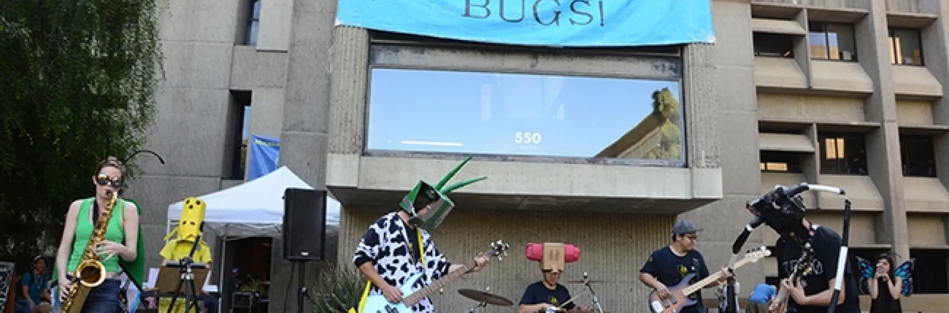 The Entomology Band performing! From left are Jill Oberski, Zach Griebenow, Brendon Boudinot, Yao Cai, Wei Lin, Jackson Audley and Christine Tabuloc. (Photo by Kathy Keatley Garvey)