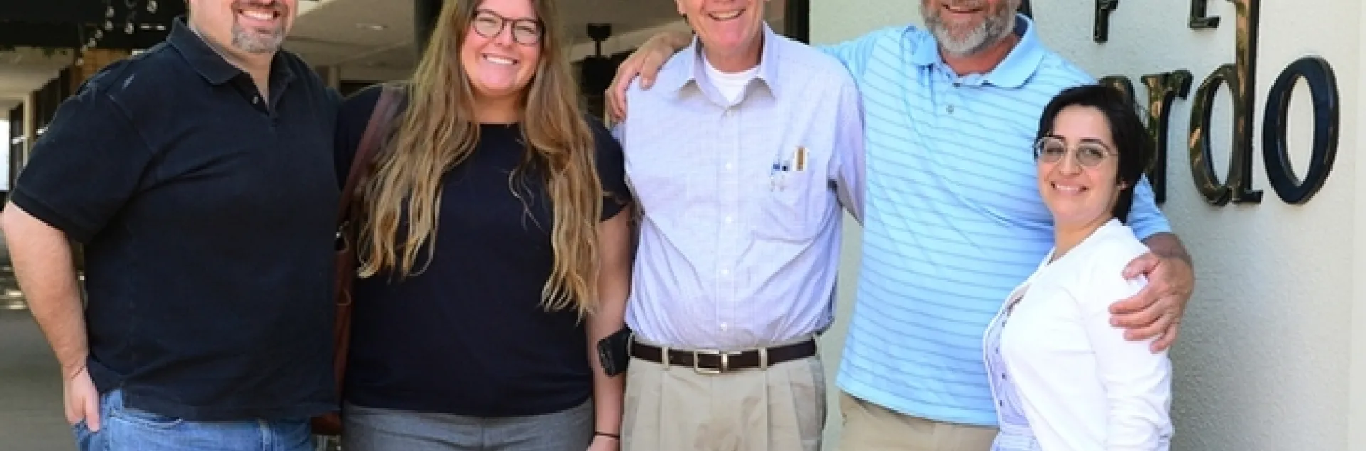 Brothers Craig and Lee Hazeltine recently honored Bill Hazeltine Research Award recipients Olivia Winokur and Maribel "Mimi" Portilla at a luncheon. UC Davis medical entomologist Geoffrey Attardo, assistant professor, Department of Entomology and Nematology, joined them. From left are Geoffrey Attardo, Craig Hazeltine, Lee Hazeltine and Maribel Portilla. (Photo by Kathy Keatley Garvey)