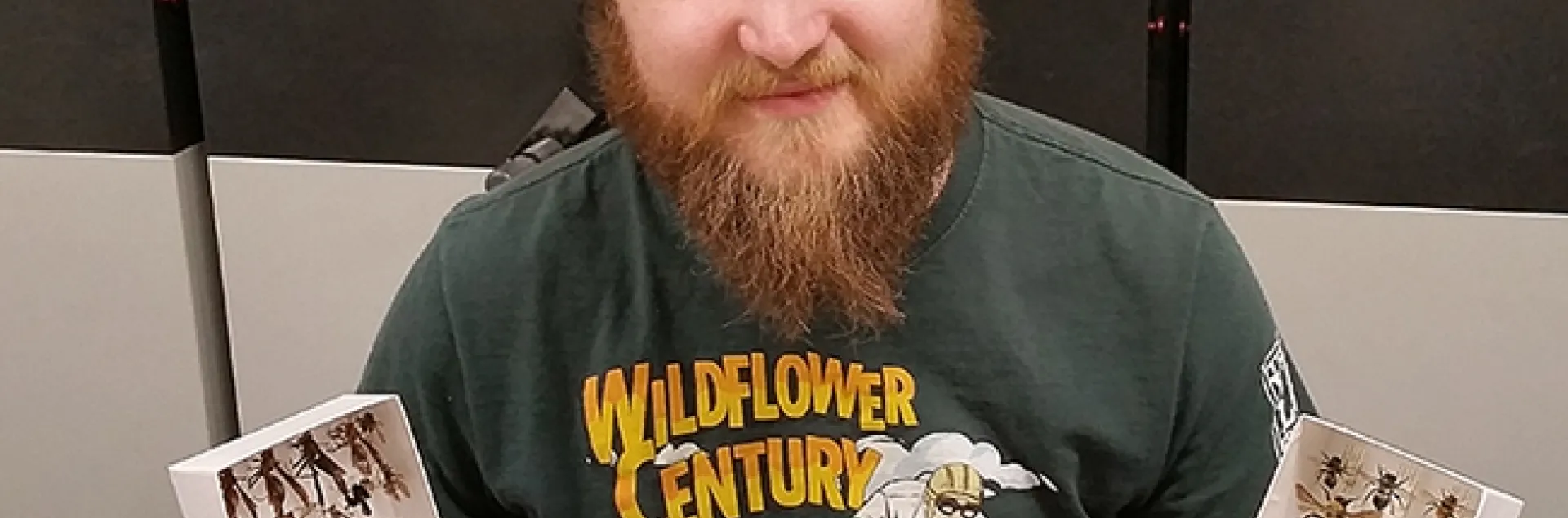 Entomologist Brennen Dyer, shown here at work at the Bohart Museum of Entomology, UC Davis, lost it all in the Paradise inferno known as Camp Fire. His supervisor, Lynn Kimsey, director of the Bohart Museum and UC Davis professor of entomology, encouraged him to set up a gofundme account.