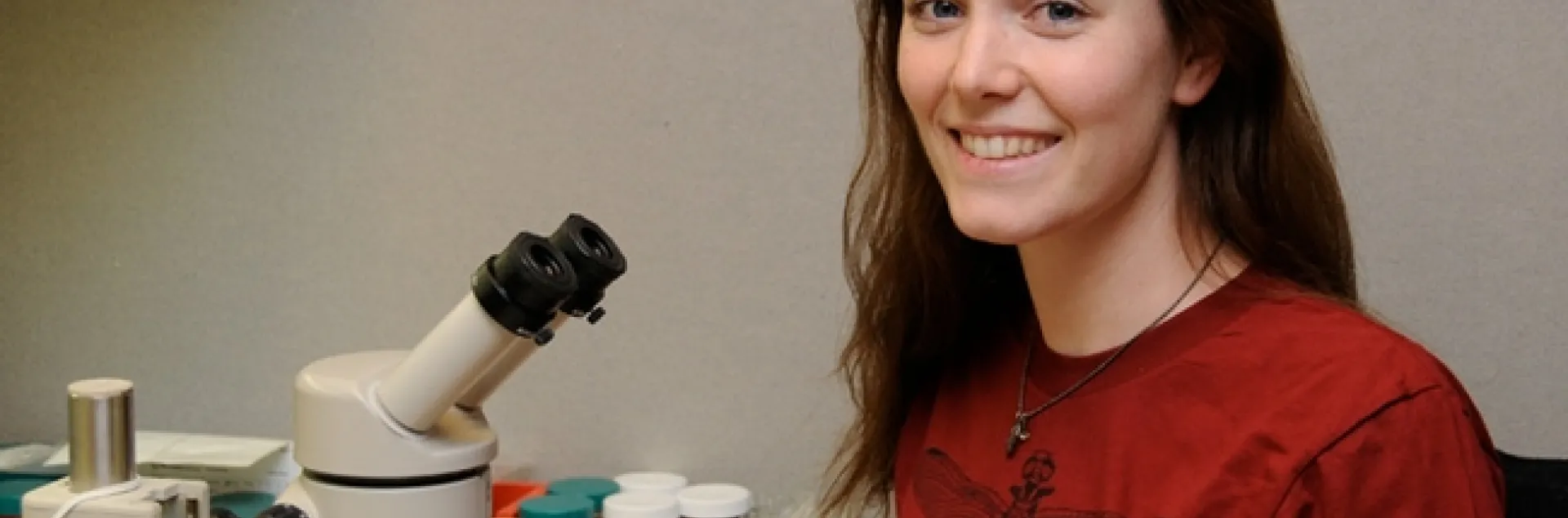 Danielle Wishon, shown here in 2011 at the Bohart Museum of Entomology, will be back at the Bohart on Saturday, Jan. 12 to participate in an open house. (Photo by Kathy Keatley Garvey)