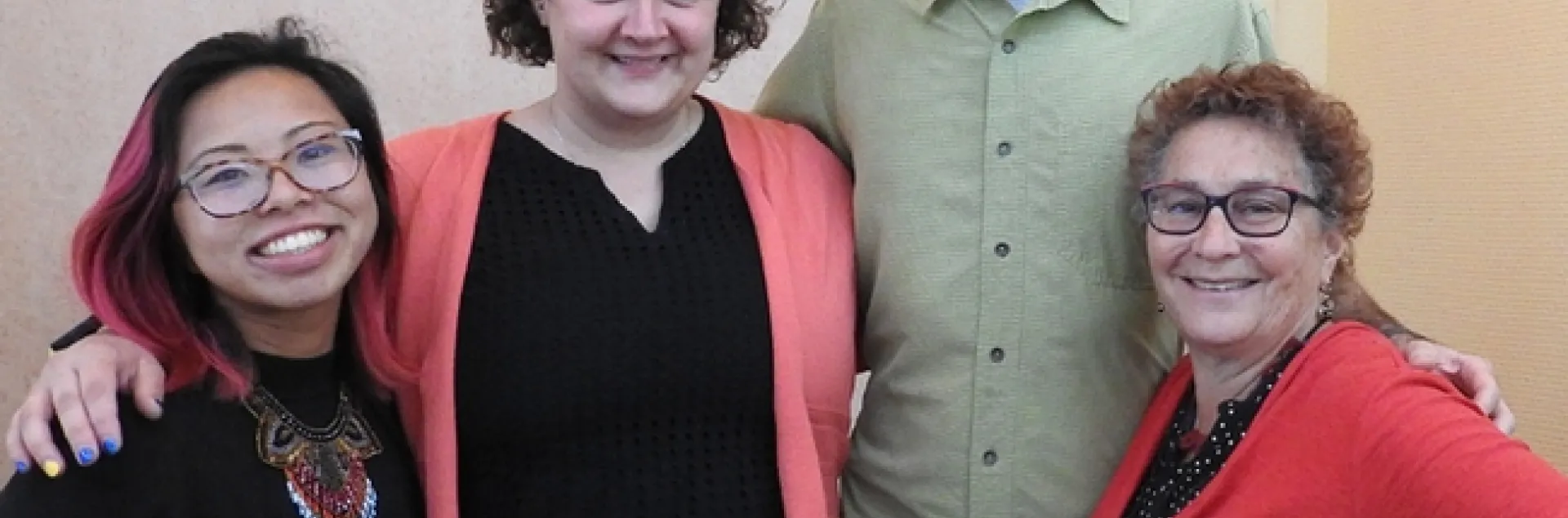 The organizers: This four-member team put together the fourth International Pollinator Conference, held July 17-20 at UC Davis. From left are Elizabeth "Liz" Luu, events manager, UC Davis Honey and Pollination Center, co-chairs Neal Williams and Extension apiculturist Elina Lastro Niño of the UC Davis Department of Entomology and Nematology; and Amina Harris, director, Honey and Pollination Center. (Photo by Kathy Keatley Garvey)