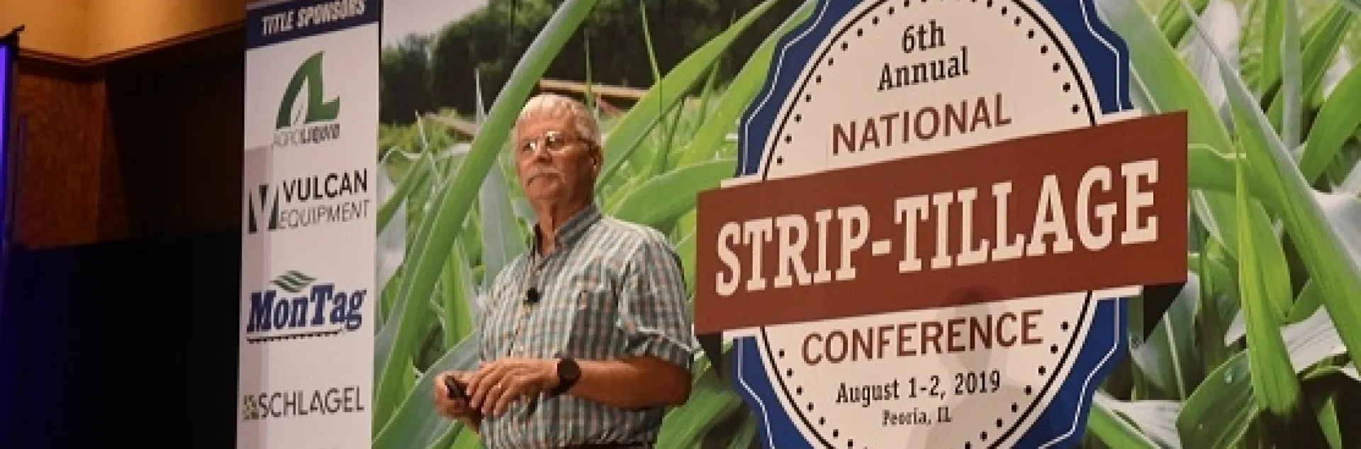 CASI’s Jeff Mitchell delivering presentation on strip-tillage in CA at the 2019 National Strip-till Farmer Association’s annual meeting in Peoria, IL on August 2, 2019