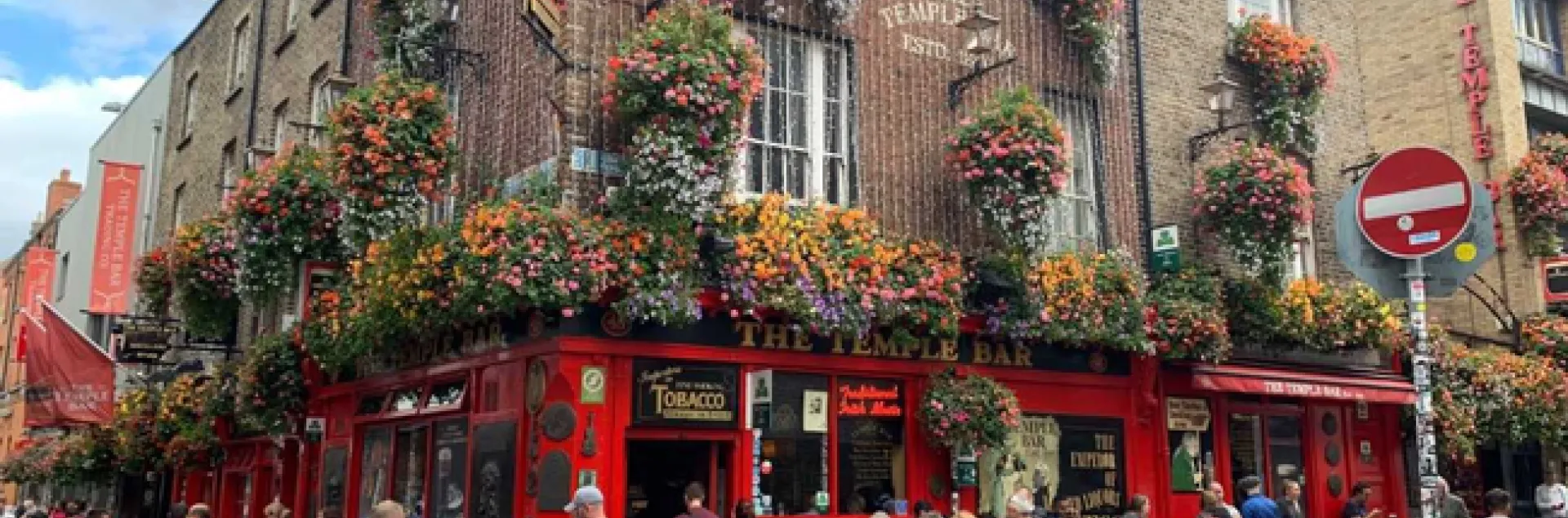 Flower boxes adorn a Dublin pub, photo by Janet Hartin