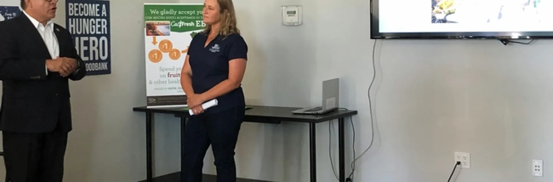 Congressman Carbajal and Andrea Keisler discuss UC Master Food Preserver home food preservation lessons for CalFresh participants in San Luis Obispo County.