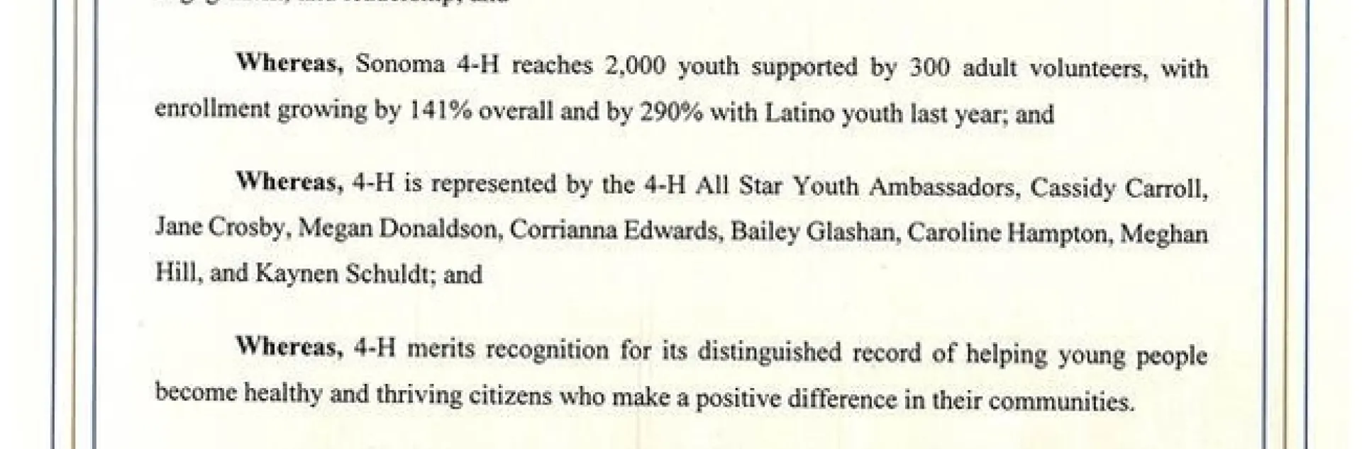 Sonoma County 4-H Resolution 2019