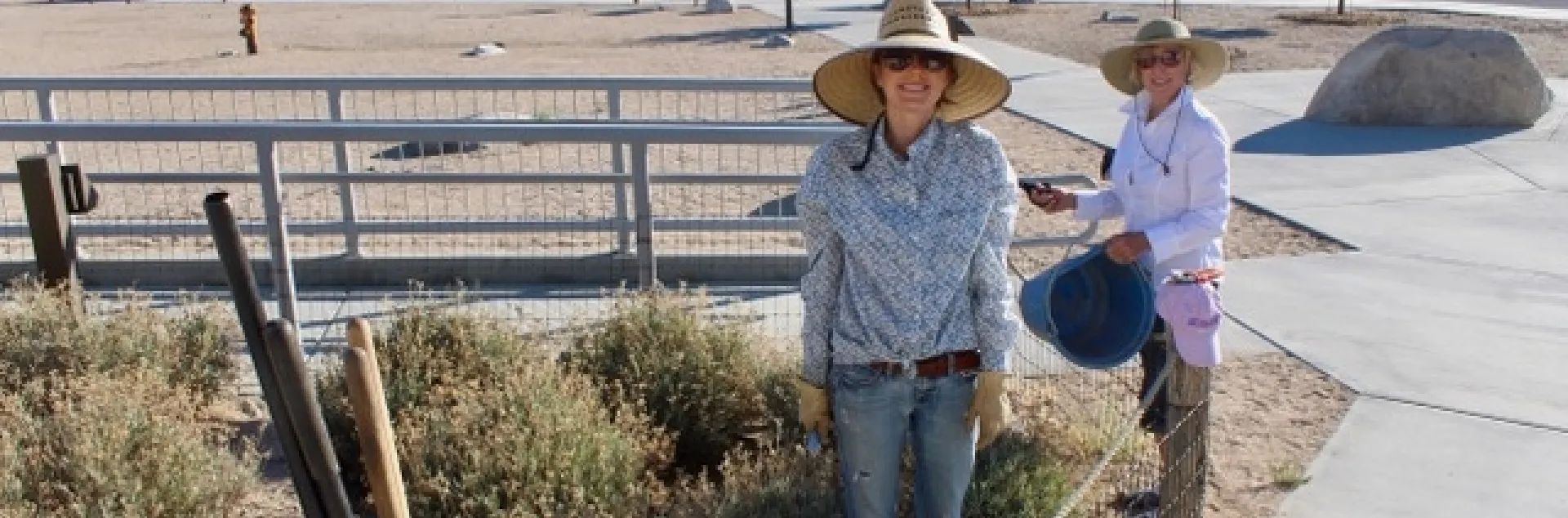 Ariel Bohar and Joanne Parsons tending the guayule patch.