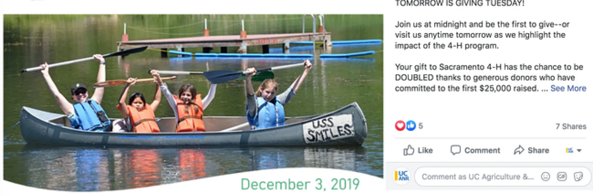 4-H Youth Development in Sacramento County had an outstanding photo to promote its program on Giving Tuesday.