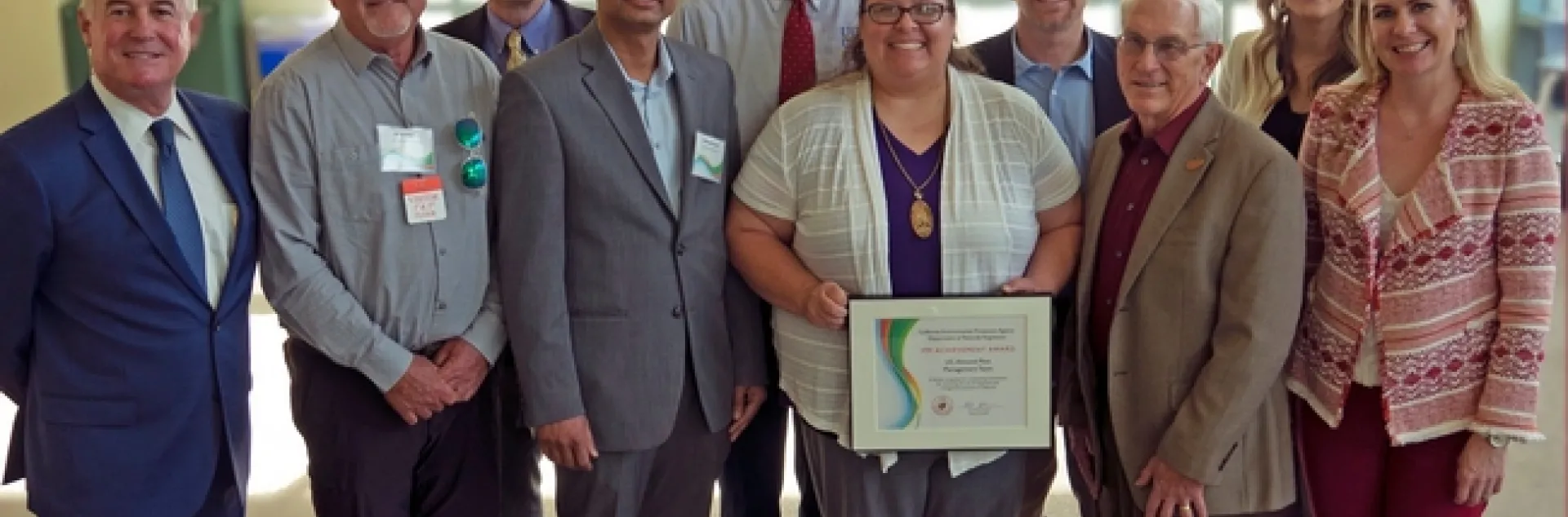 The UC IPM Almond Pest Management Alliance Team. From left, DPR Director Val Dolcini, Brad Higbee, Chuck Burkes, Jhalendra Rijal, David Haviland, UCCE staff research assistant Stephanie Rill, and the Almond Board’s Jesse Rosemond, Bob Curtis, Rebecca Bailey and Jenny Nicolau.