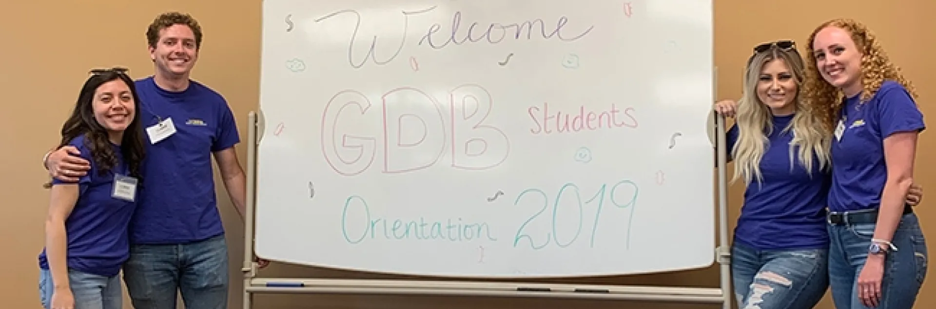 The Global Disease Biology Orientation that Andrea Guggenbickler planned was hailed as a huge success. From left are Bianca Arao, peer advisor, graduating this spring 2020; Austin Dalmasso, peer advisor, graduating this spring 2020; academic advisor Andrea Guggenbickler; Nicole Finney, former peer advisor, a 2019 GDB graduate and currently studying for her master's in public health.