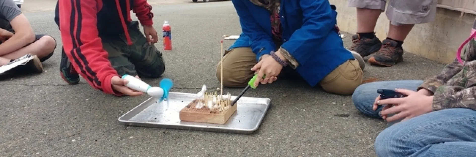 Students from the Say Yuba Environmental Science (YES) Charter Academy modeled wildfire in oak woodlands at a workshop held before the coronavirus pandemic.