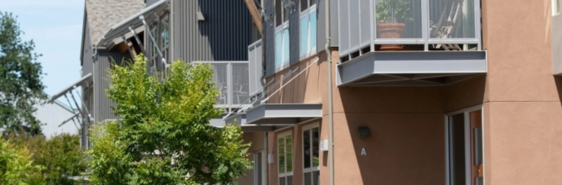 Townhouses with landscaping.