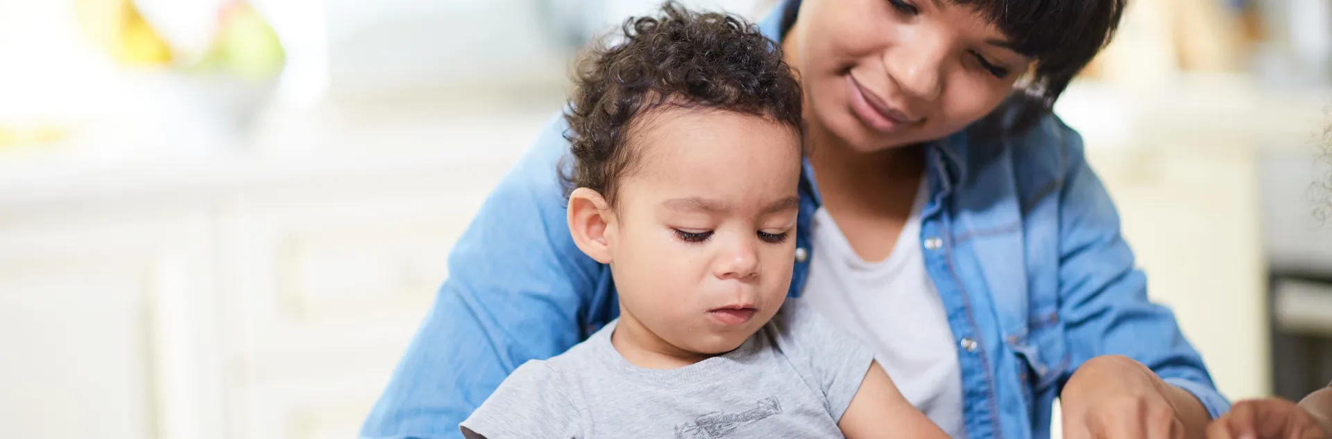 Mother and child eating