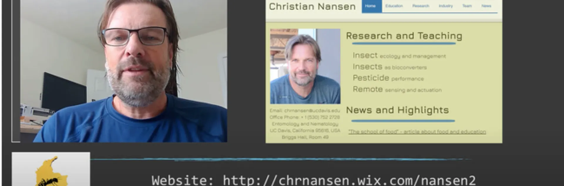 A screen shot of Christian Nansen's keynote presentation that he delivered to the 47th Congress of the Colombian Entomology Society. The meeting focused on the theme, "Frontiers in Entomology."