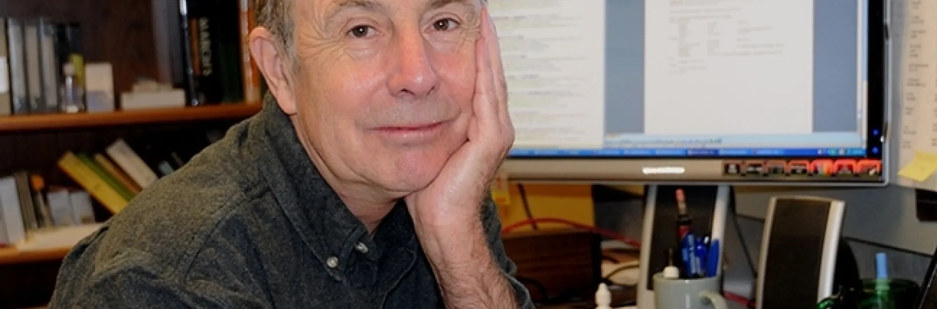 UC Davis distinguished professor Bruce Hammock in his office in Briggs Hall. (Photo by Kathy Keatley Garvey)