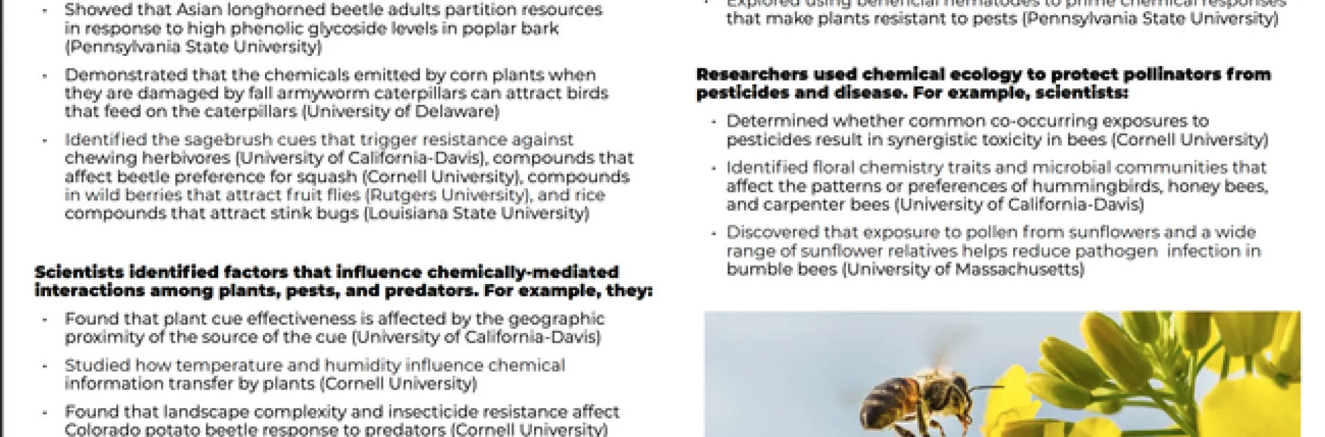 Research highlights in the impact statement include the work of UC Davis Entomology and Nematology faculty members Rick Karban and Rachel Vannette.