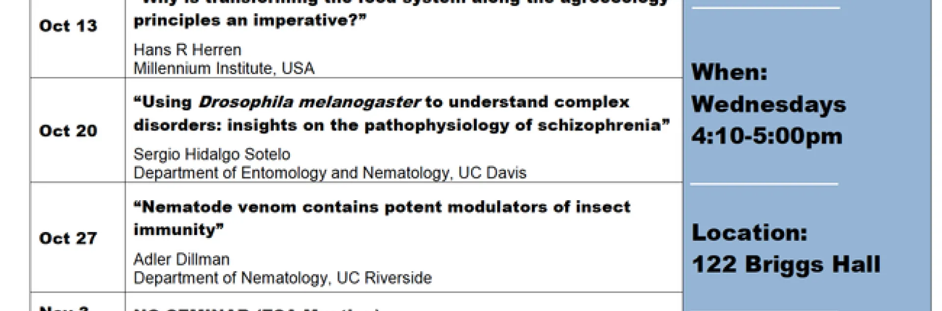 Fall quarter seminars